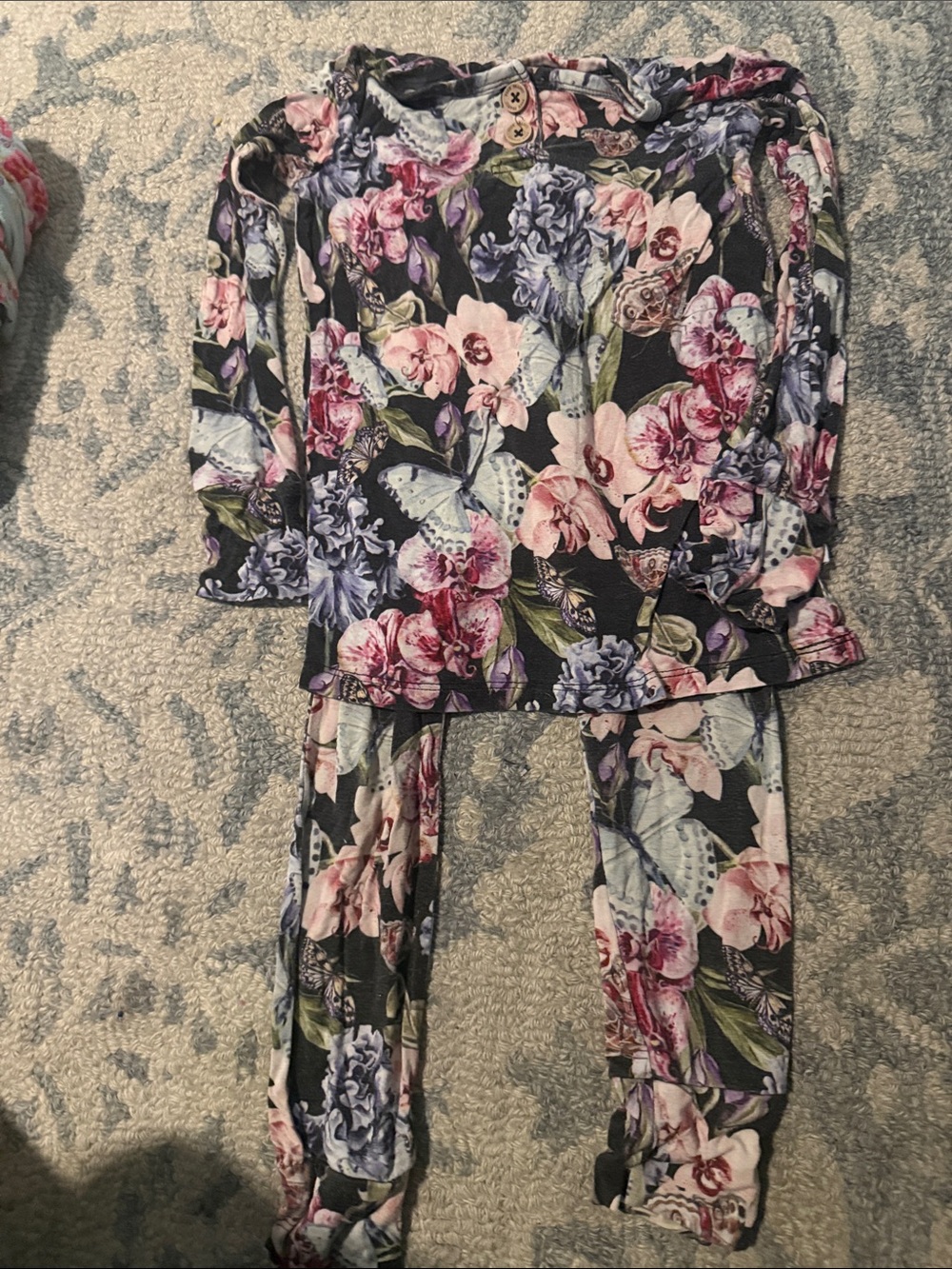 Posh Peanut Floral Pajama Set - Pink, Purple, Green on Black